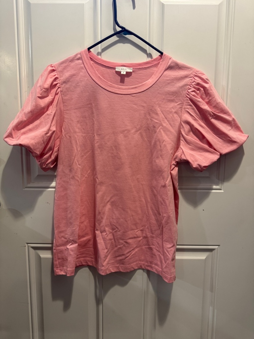 A.L.C. Kati Twisted-Sleeve Tee Puff-Sleeve Crewneck Tee Lychee Retail $135.00 - Picture 3 of 9